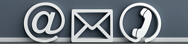 Symbole für E-Mail, Telefon und Kontakt: Service-Hotline von SWF Siegen.